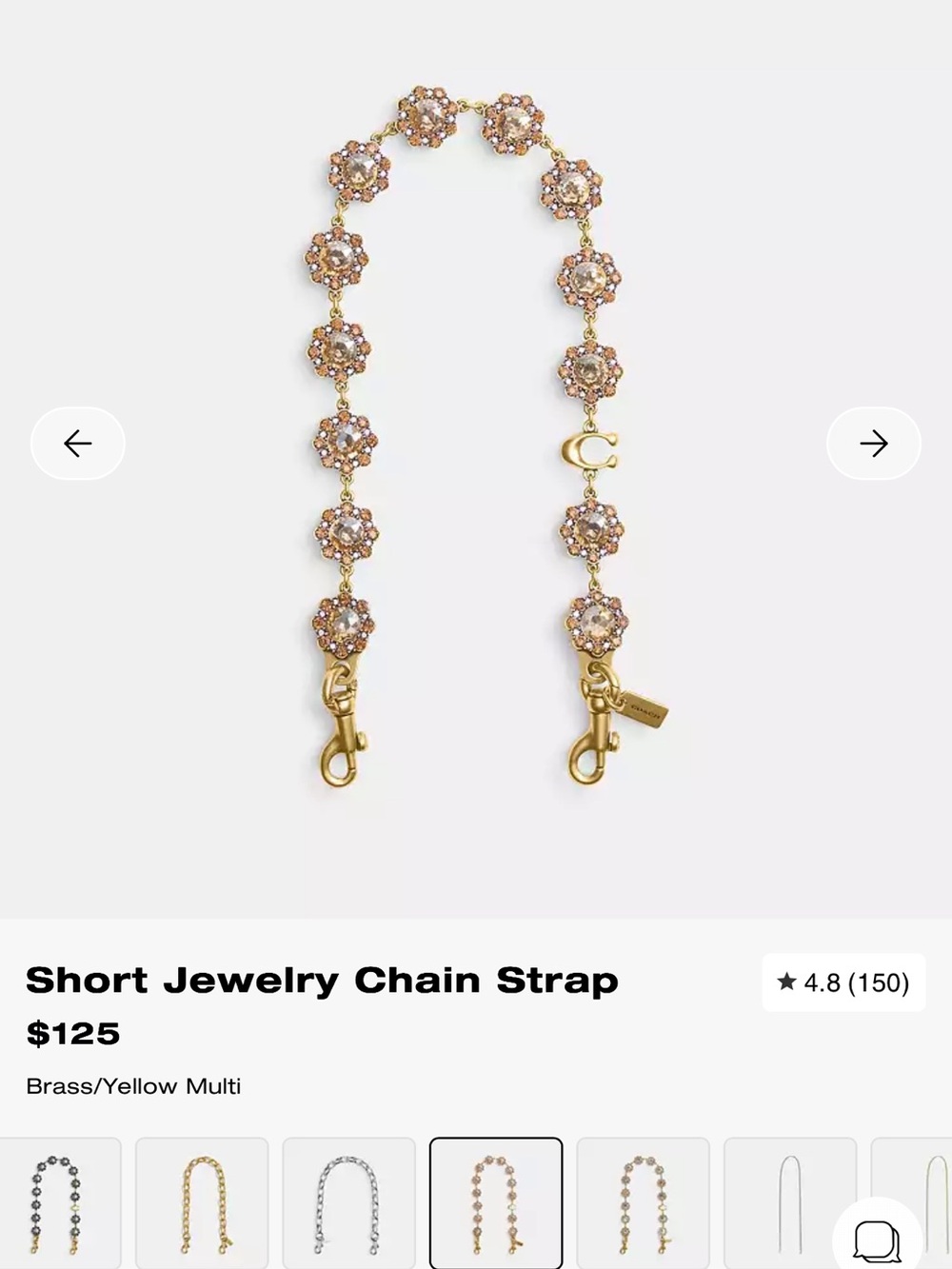 Coach Floral Crystal Chain Strap in Brass and Pink